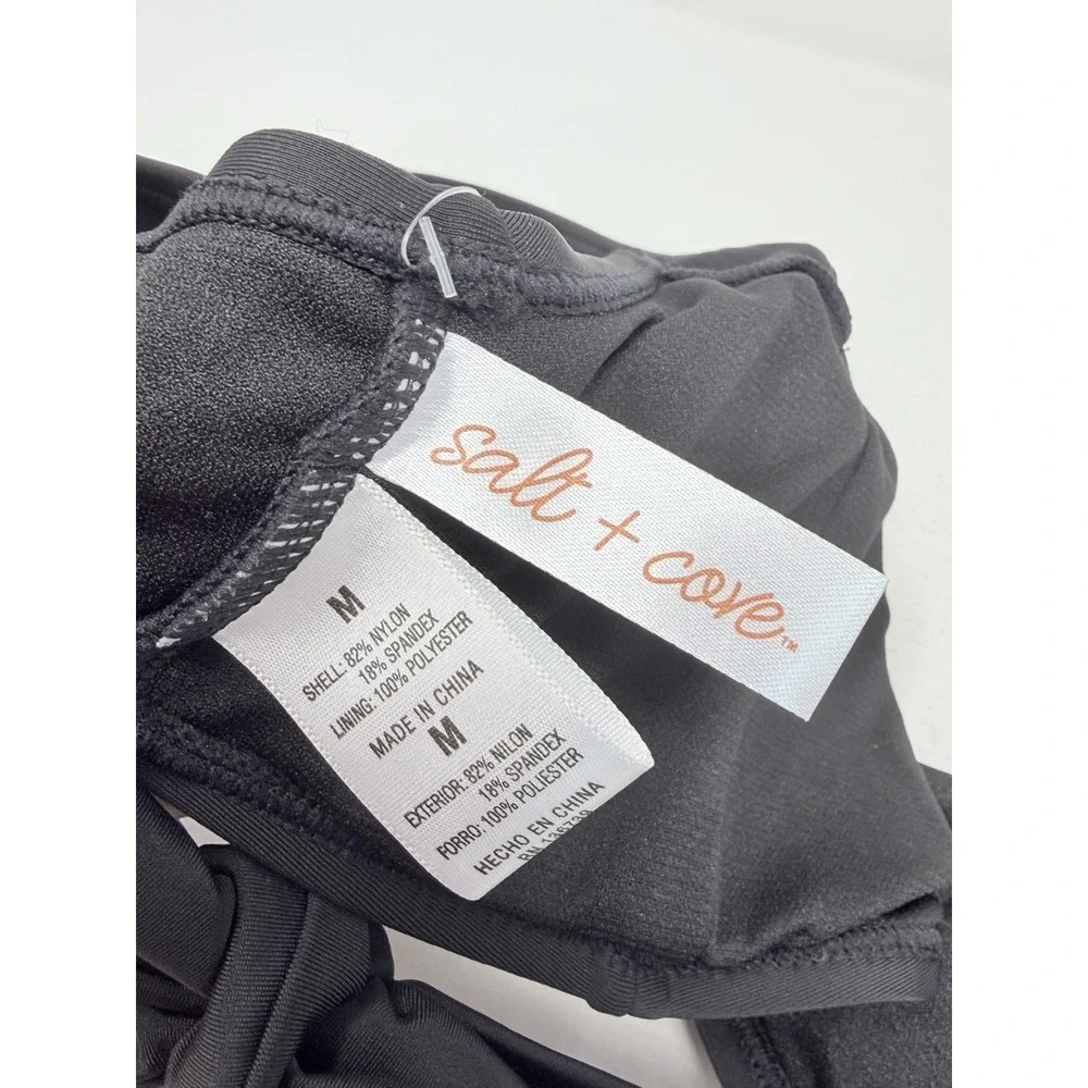 Salt + Cove Juniors Size Medium Center- Ruched V-Neck Bikini Top in Black 2084
